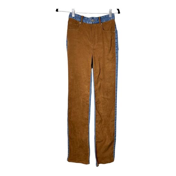 Good American Icon Vegan Suede Jeans Sz 00 24 Western Cowgirl Straight Mixed - Picture 2 of 6